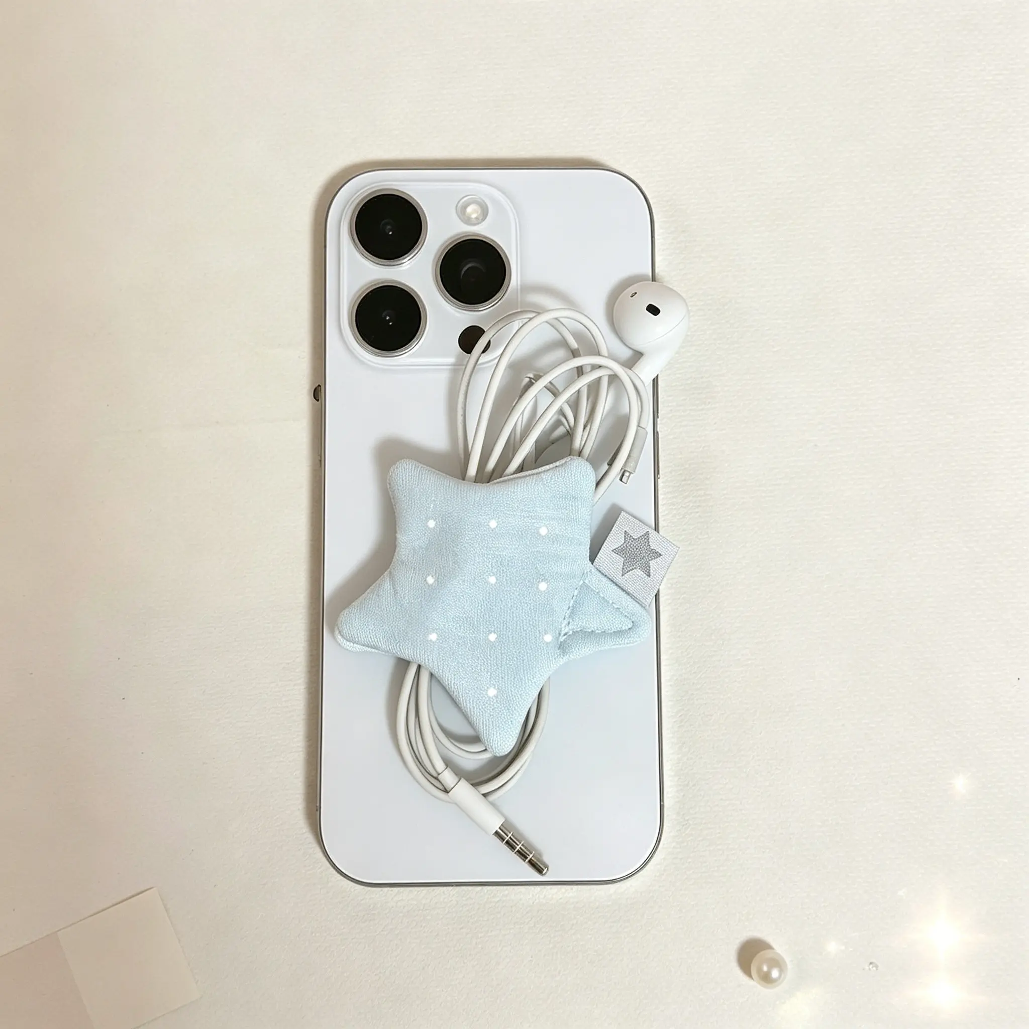 Cute Star Fabric Cable Organizer, High Aesthetic Earphone & Charging Cable Storage, Minimalist Soft Cute Desktop Decorative Accessory, Desk Cord Organizer