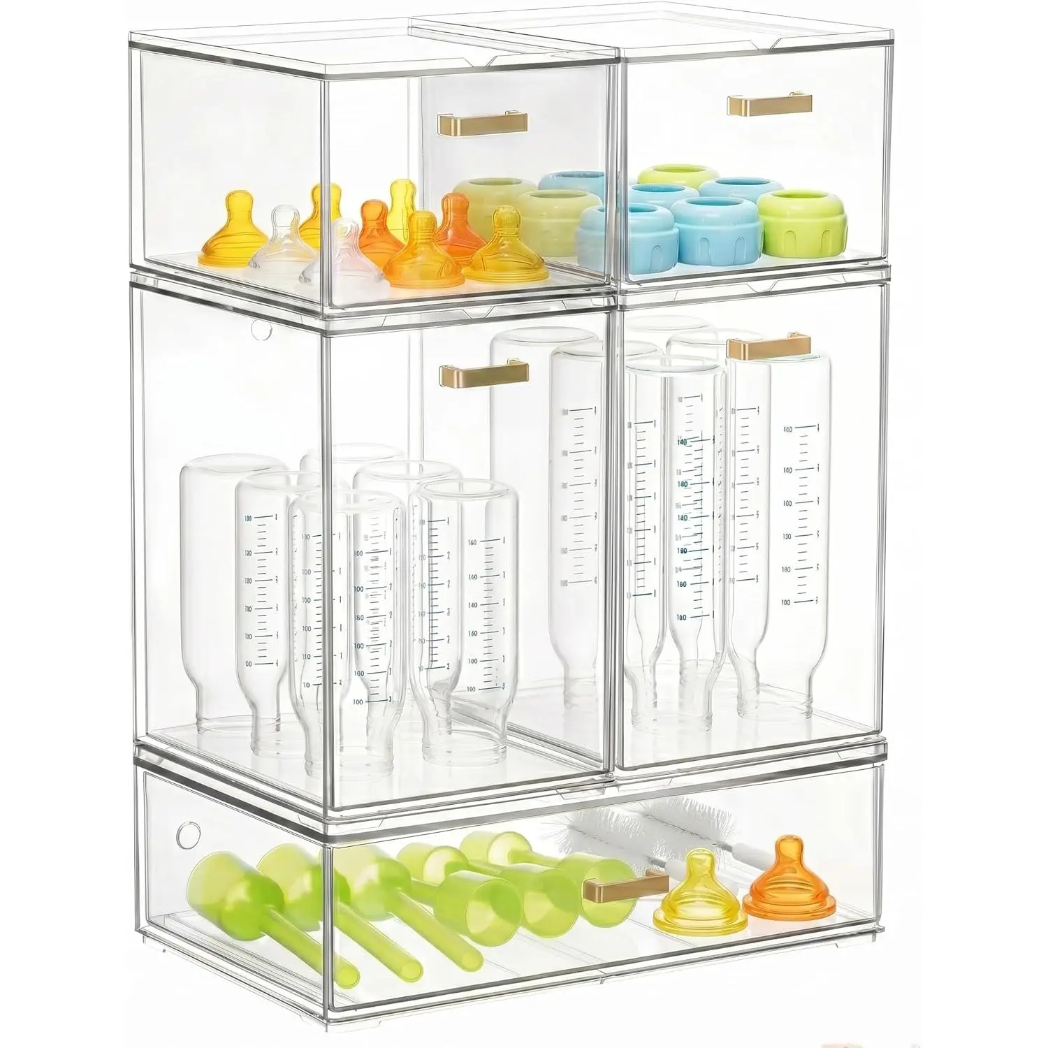 Bottle Storage Organizer Baby, Set of 5 Stackable Storage Drawers for Bottles Station Organizer, Perfect for Makeup,Cabinet,Pantry Organization and Storage
