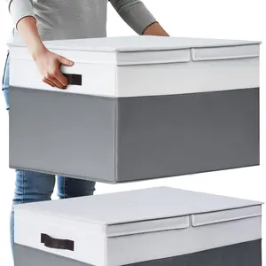 2 Pack EXTRA LARGE Blanket Storage Baskets with Lids, 22”x16”x12” Closet Organizers Bins for Clothes Towel/ Storage Box with Lid Handles/ Stackable Decorative Fabric Bins for Living Room, Nursery