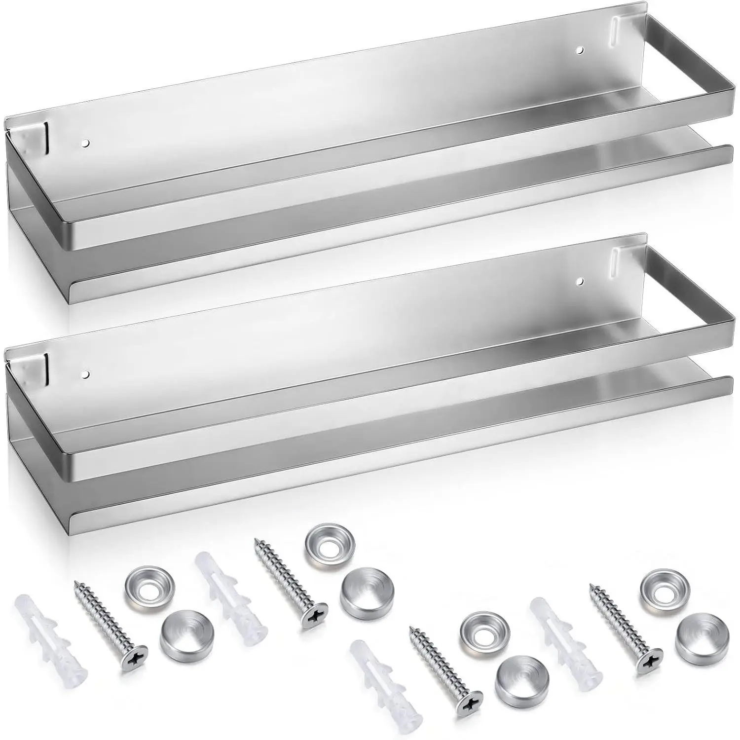 2 Pieces Stainless Steel Shelf Bathroom Shower Floating Shelves Wall Mounted Shower Caddy Basket Shelf Storage Organizer Shelves for Bathroom, Kitchen, Living Room(15.75 Inch/ 40 cm,Silver)