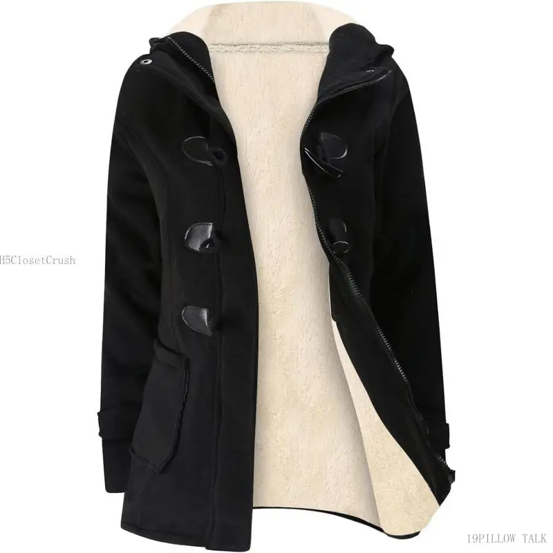 Women's Casual Winter Outerwear, Hooded Duffle Toggle Coat with Sherpa Fleece Lining for Lady19PILLOW TALK