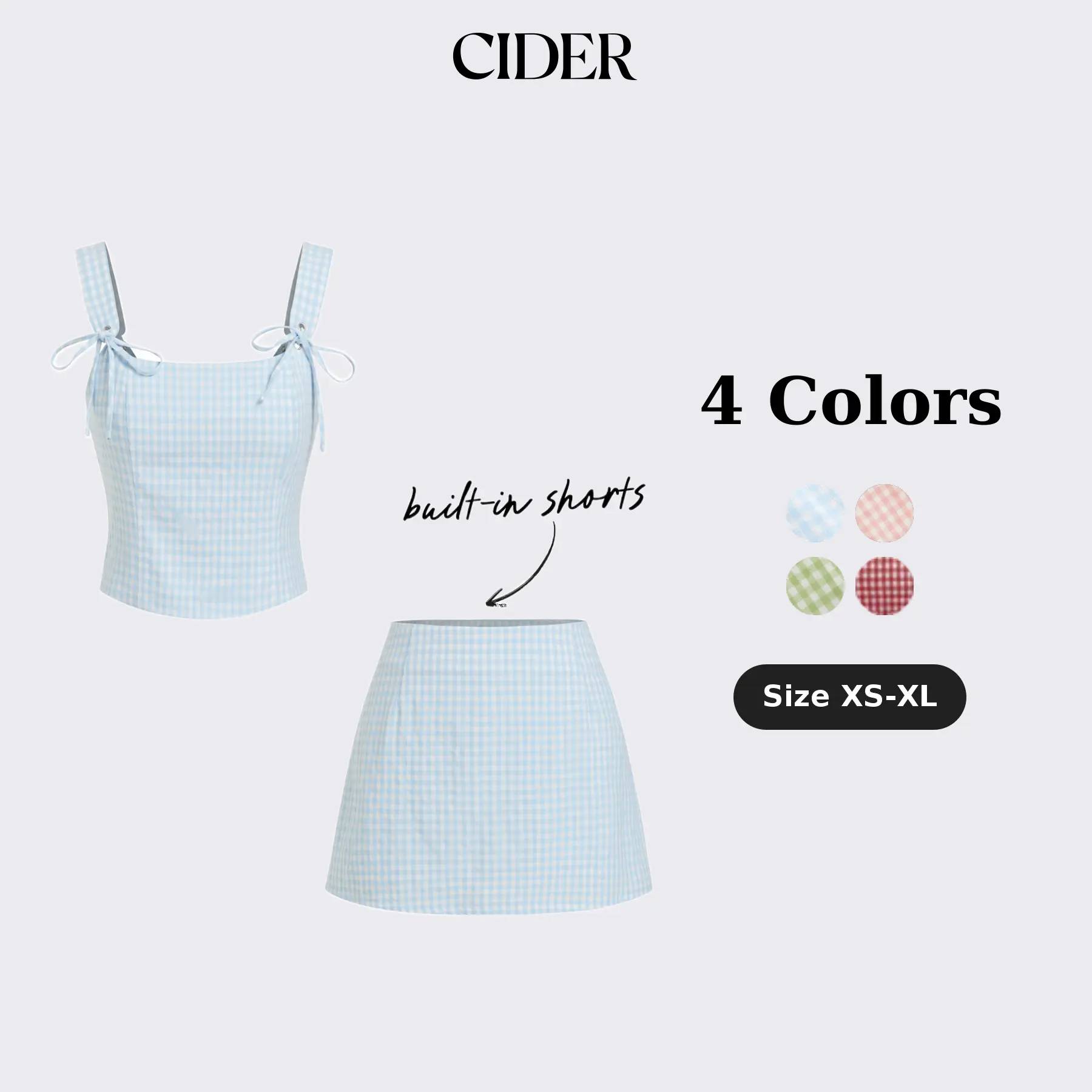 Cider U-neckline Gingham Bowknot Crop Tank Top & Low Rise Mini Skirt Set SohoChic Cider U-neckline Gingham Bowknot Crop Tank Top & Low Rise Mini Skirt Set SohoChic