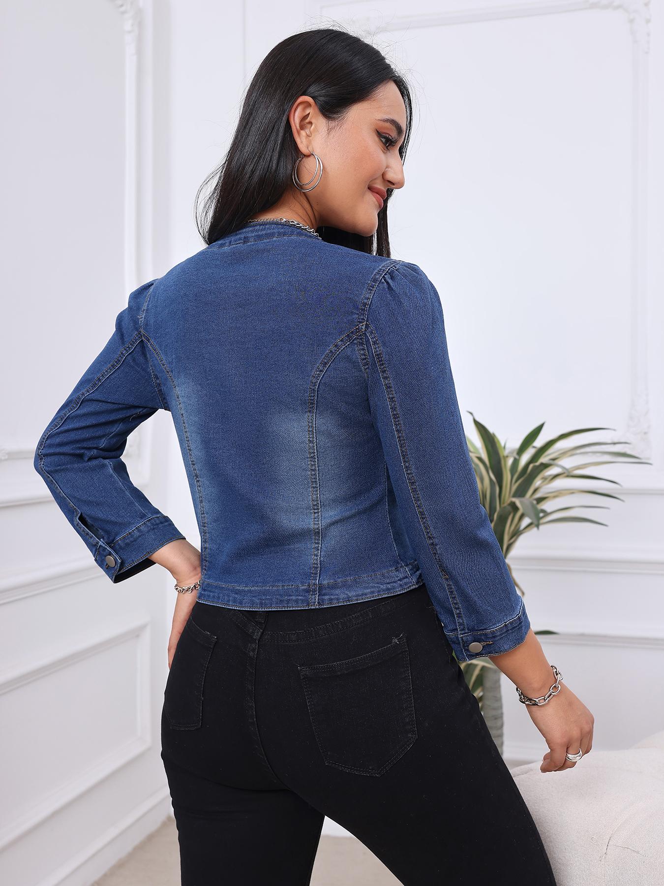 Women's Denim Jacket, Casual Long Sleeve Pocket Button Outerwear for All season, Ladies Clothes for Daily Wear