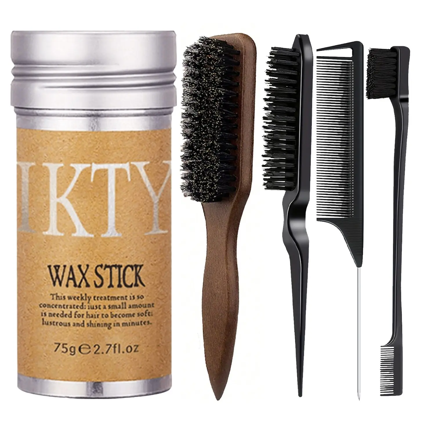 5pcs Slick Back Hair Brush & Hair Wax Stick Set - Frizz Control & Flyaway Smoothing - Sleek Ponytails, Buns, Edges - Styling Cream/Gel/Balm/Pomade Stick for Women - Styling Accessories