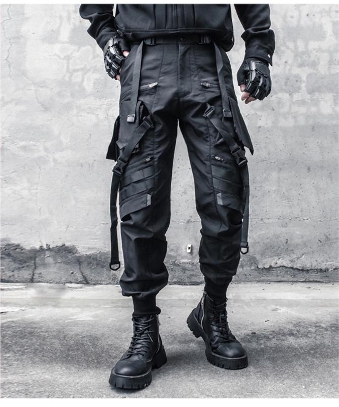 Kyn Apparel Techwear Functional Cargo Pants Men Fashion Tactical Ribbons Design Trousers 2025 Spring Hip Hop Streetwear Pants Black