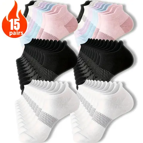 Women's Targeted Compression Athletic Ankle Socks - 5/15 Pairs Unisex Multicolor Patchwork Low-Cut, Arch Support, Breathable Sweat Wicking, for Running, Gym, All Seasons, Sport, Workout Socks