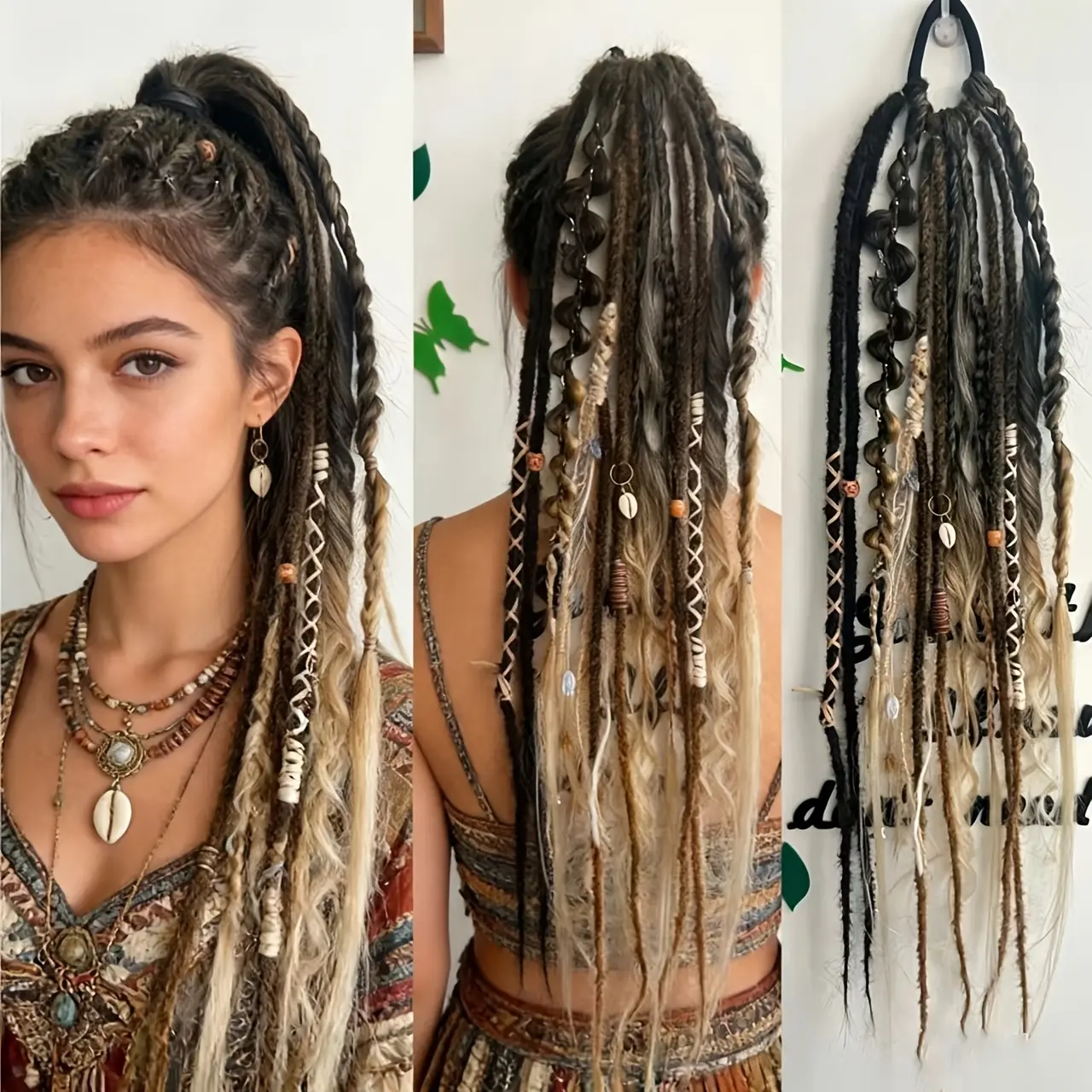 Women's wigs, women's braided wigs, hand-braided, each ponytail wig features different styles of braids, elastic cord design, easy to wear and use, can create any style you want, various color combinations, ethnic style braided wigs, Viking braided wigs