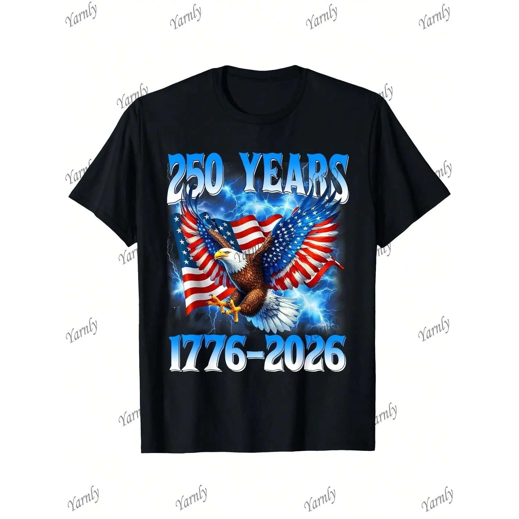Men's 250th Anniversary American Flag Print Short-Sleeve Sports Top - 100% Cotton Stretch Fabric, Eagle Graphic, Casual Breathable Shirt for Independence Day, Shortsleeve, Round Neck