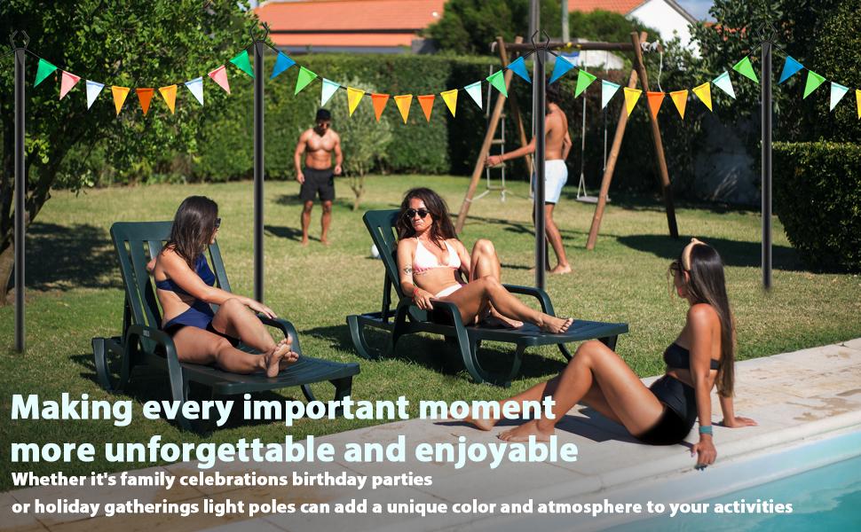 8Ft String Light Poles 4-8 Pack,Light Poles for Outside Lights,Outdoor with Fence Brackets Hanging Lights,Metal Stand Deck Patio Backyard