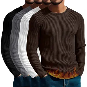 4 Pack Men's Cotton Thermal Long Sleeve Shirts Ribbed Crew Neck Tops Slim Fit Undershirts Fall Winter Base Layer