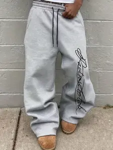 Minimalist Street Style Sweatpants, Unisex Loose-Fit French Terry Pants, All-Season Print Drawstring Joggers, Versatile Fashion Bottoms