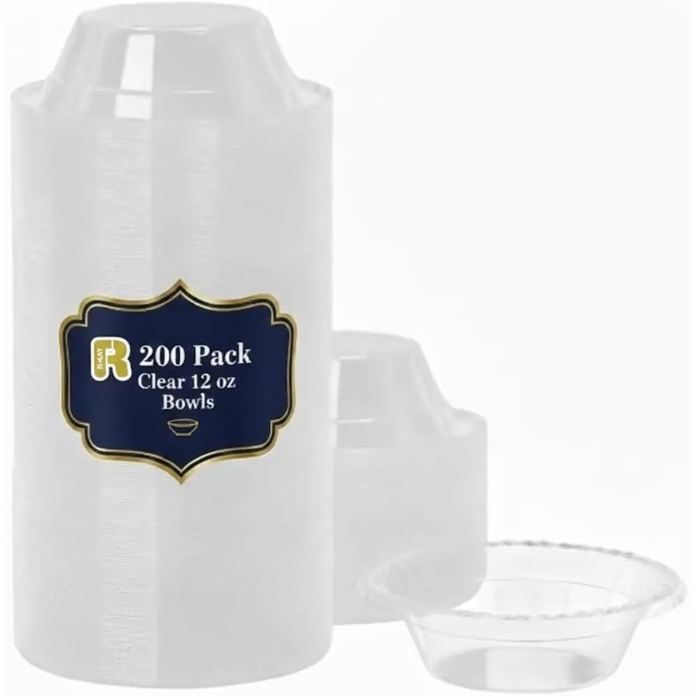 R-kay 200 Count 12 Oz Clear Plastic Bowls - Microwavable Clear Bowls - Strong Heavy Duty And Sturdy Clear Disposable Plastic Bowls.
