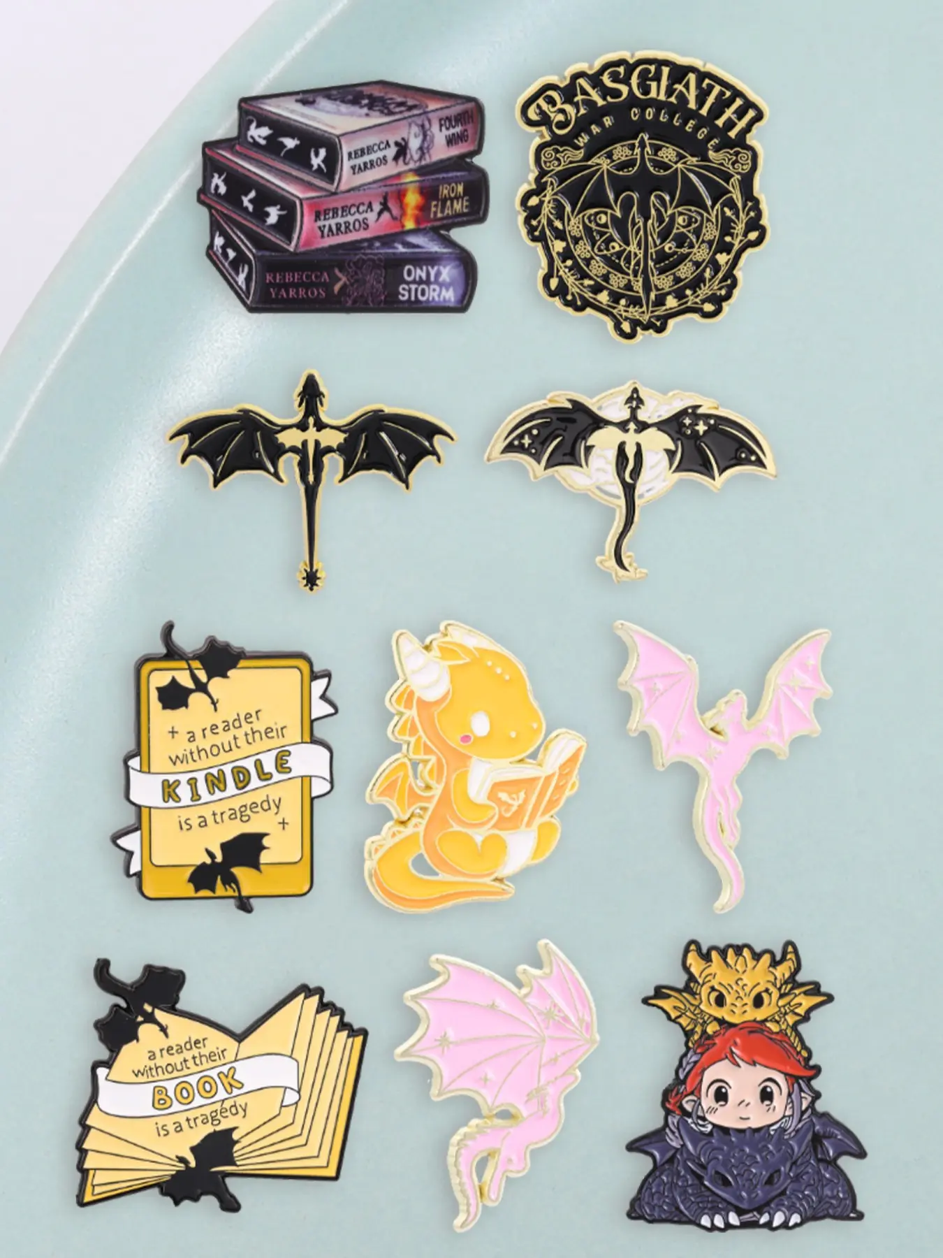 10 Pcs Dragon and Book Enamel Brooch Set, Fantasy Novel Lover Backpack Decoration Gift, Literary Reader Accessories Decor Pins