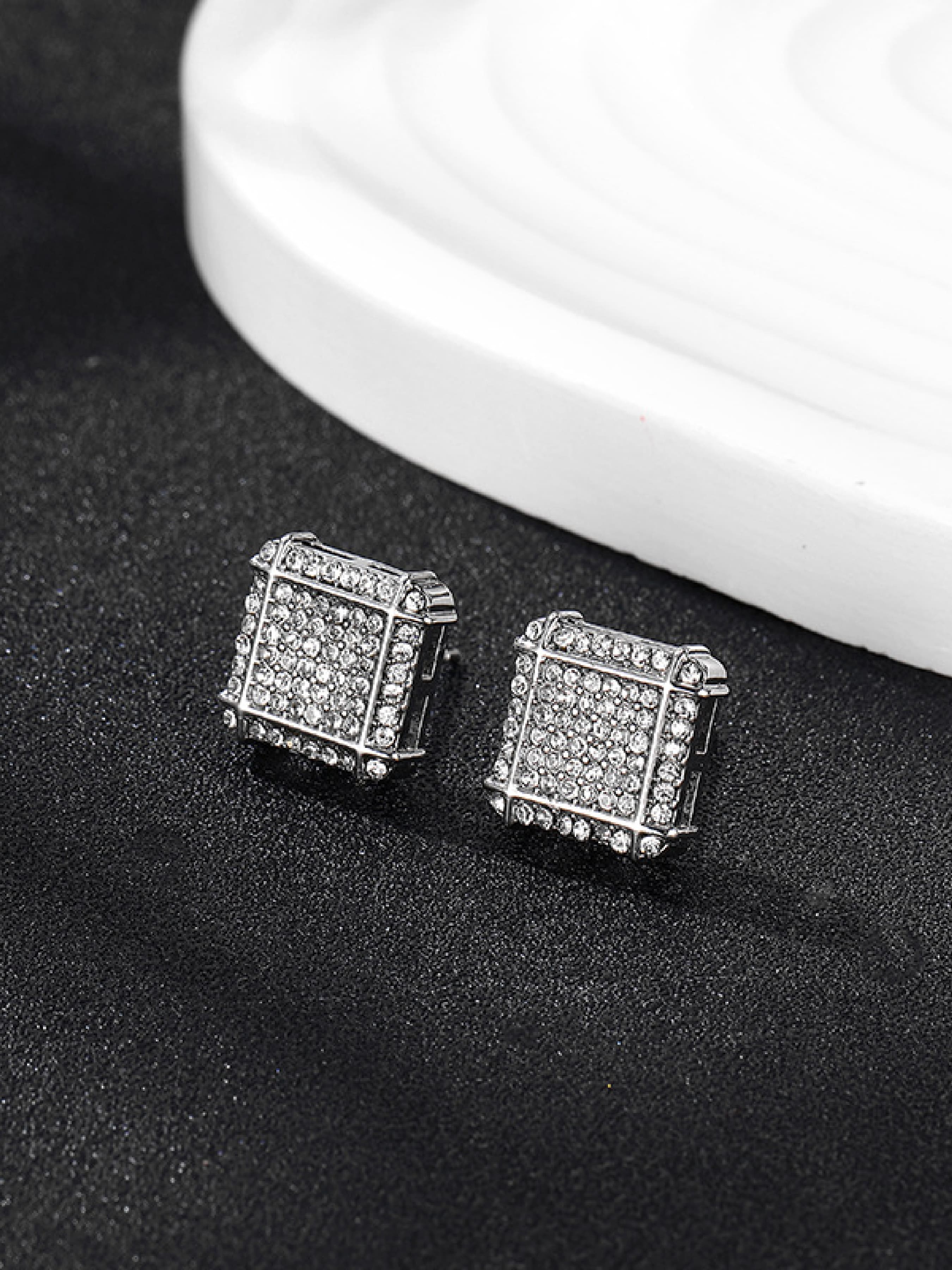 Trendy Square Zircon Stud Earrings Set, Ear Studs, Unisex Hip Hop Style, Perfect Gift for Daily Wear & Special Occasions, Fashion Accessories