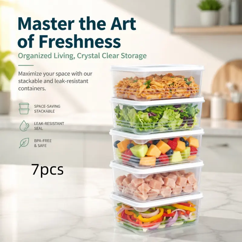 7 Pack BPA Free Plastic Food Storage Containers With Airtight Lids, Stackable Leakproof Meal Prep Containers For Refrigerator Freezer Pantry Kitchen Food Organization, Preserving Containers