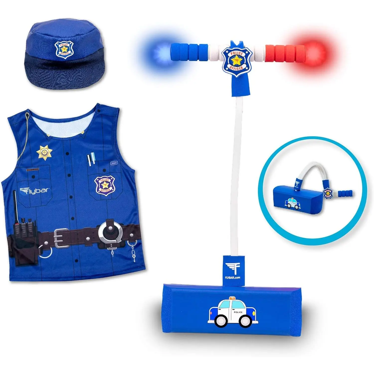 Pogo Hopper Pretenders Police Role Play Costume Set - Includes Police Cap and Vest, Pogo Hopper with Siren and Flashing Lights - Indoor and Outdoor Fun for Ages 3 and Up