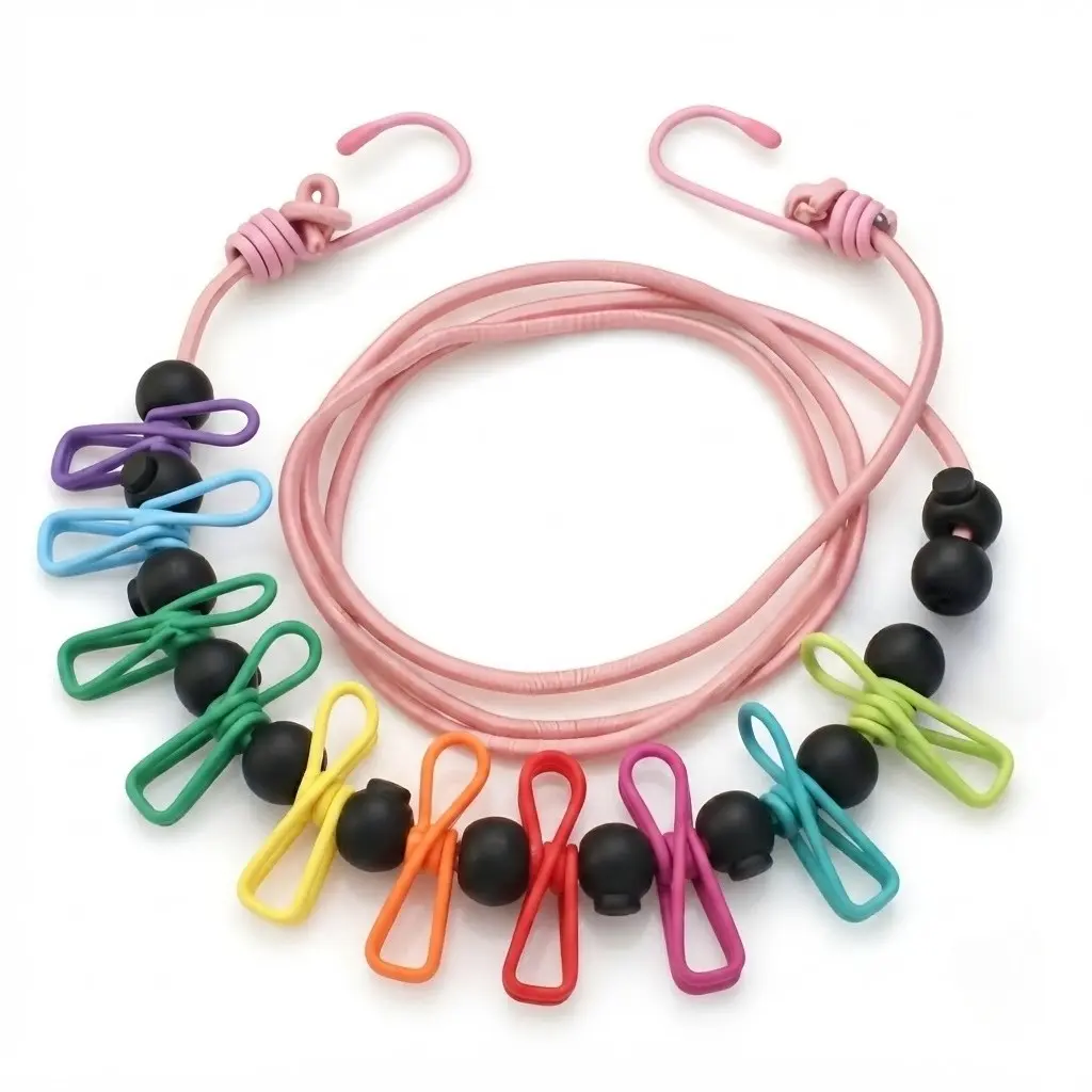 11pcs Portable Retractable Adjustable Windproof Travel Clothesline with 10 Colorful Clips Lightweight Outdoor Camping Accessory for Students