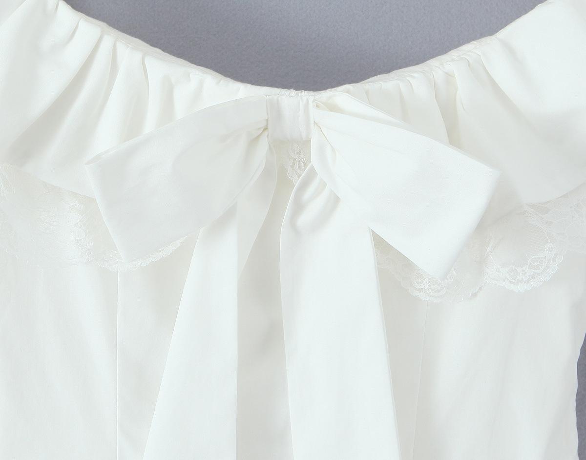 Pure Desire Off-Shoulder Ruffle Sleeve Lace Bow Belt Puffy Princess Dress