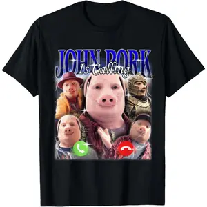 [Graphic T-Shirt] [Funny T-Shirt]John Pork is Calling Meme Graphic T-Shirt – 90s Retro Style Unisex Tee, Viral Brainrot Humor Streetwear Shirt, Short Sleeve Casual Top, Soft Comfortable Fit, Trendy Meme Gift for Men & Women Everyday Outf