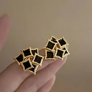 Vintage Black Drip oil Double Layer Square Stud Earrings For Women Fashion Metal Irregular Geometric Earring Jewelry Accessories