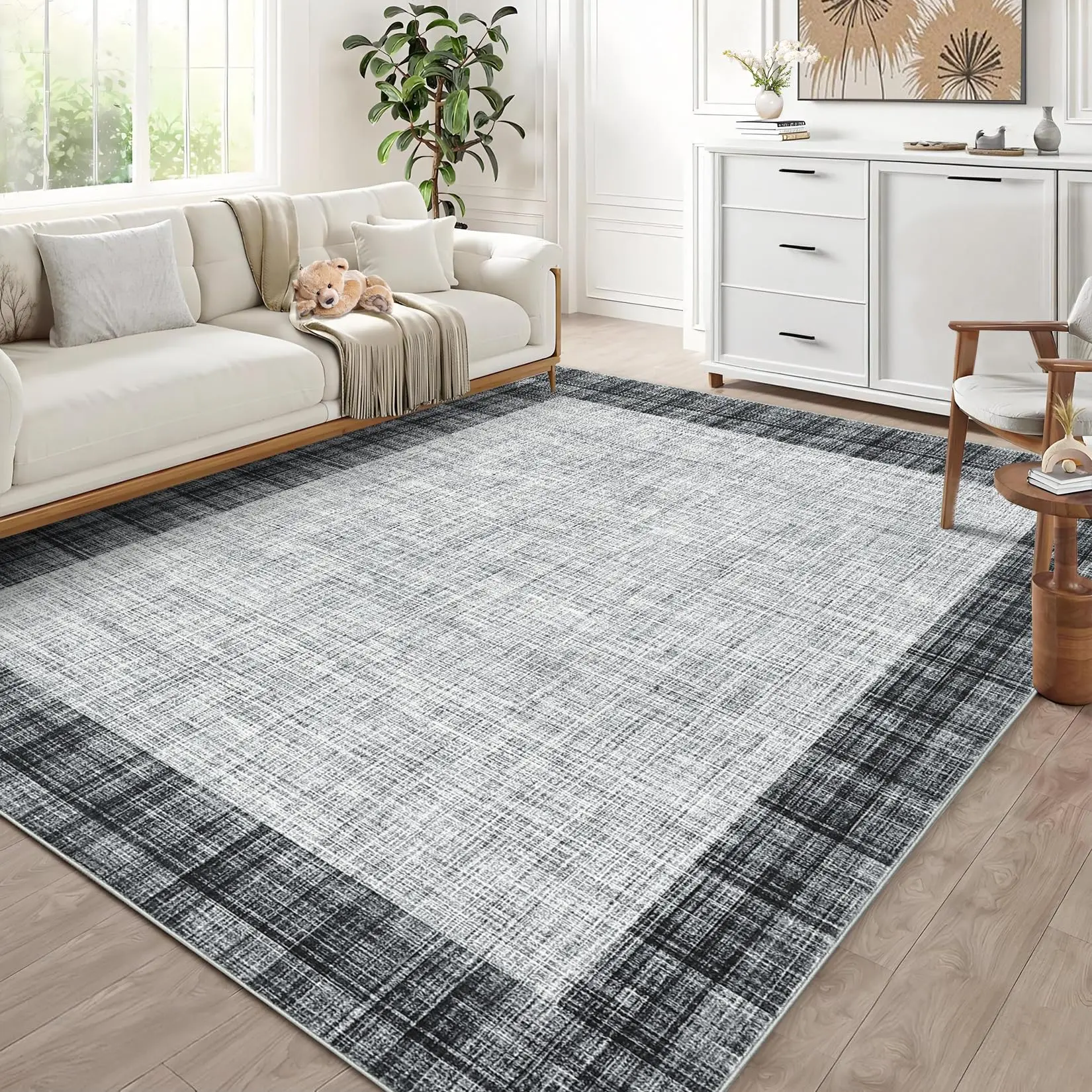 Garvee Rugs for 8 X 10 Living Room, Machine Washable, Modern, Checkered, Large, Non-Slip, Short Pile, for Indoor and Bedroom, Gray Color