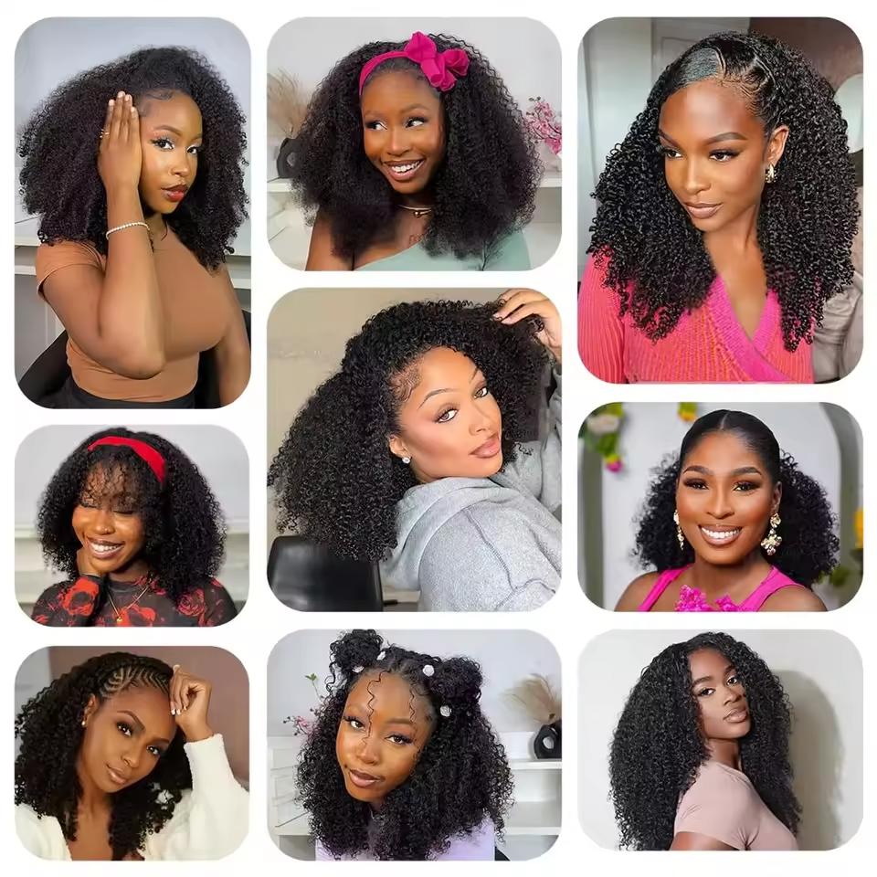 [3 IN 1] Half Wig Beginner Friendly Glueless Human Hair Wigs Deep Wave Seamless Flip Over Half Wig Invisible Hairline Kinky Curly Wigs for Women With Drawstring