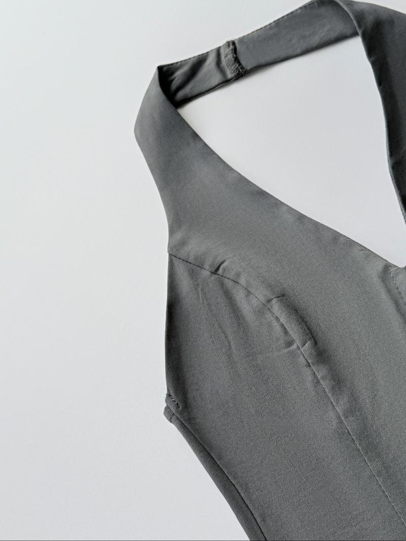 Women's Solid Hook & Eye Front Halter Tank  Top, Fashion Casual Deep V Neck Top for Daily Outdoor Wear, Women Clothes for Summer