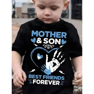 Mother'S Day 'Mom And Son' Creative Letter T-Shirt, Comfortable Short-Sleeve Top for Boys, Perfect for Summer