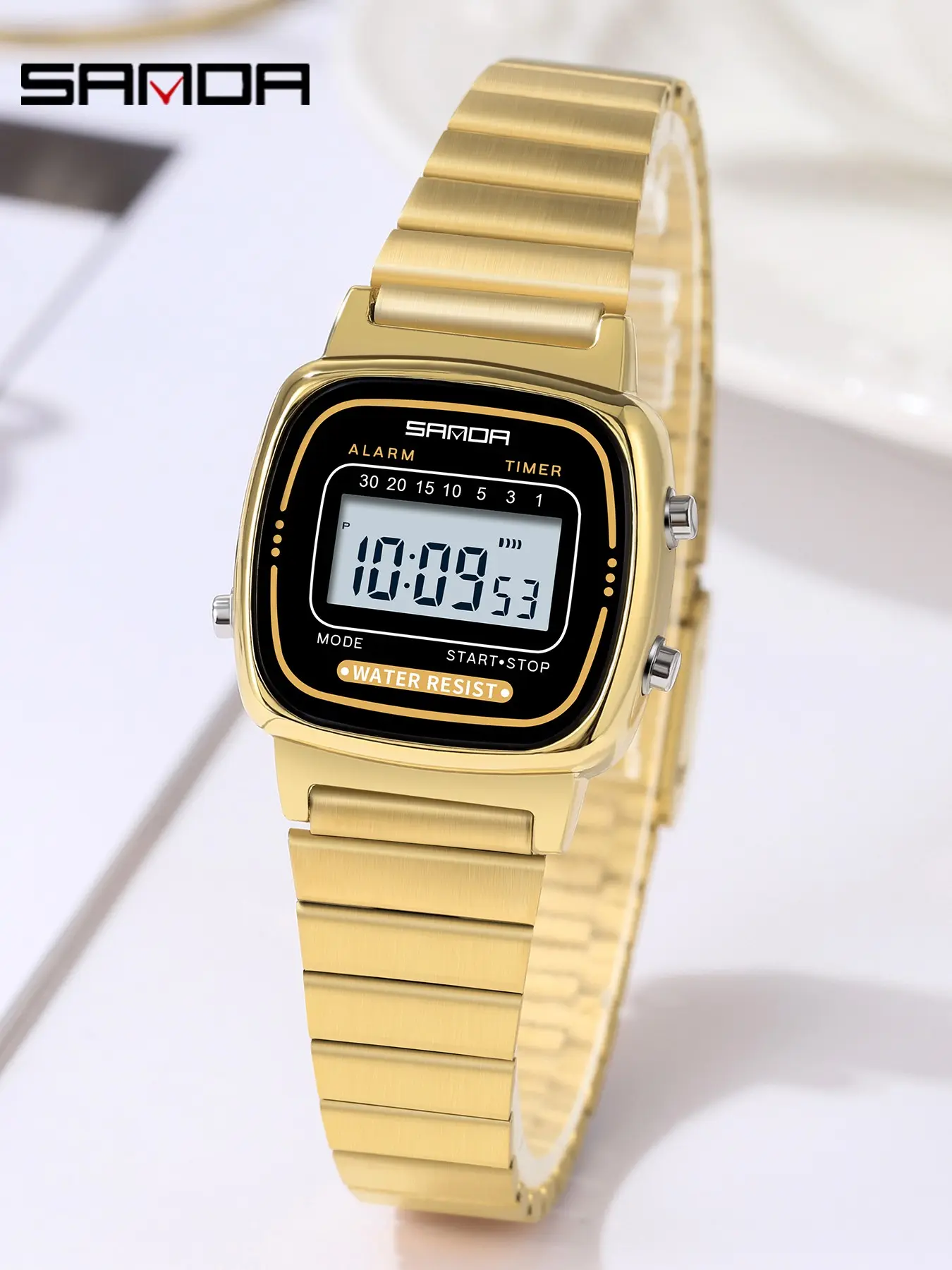 Sanda Square Women's Sports Watch, Dual Display Digital Watch, Waterproof Luminous Alarm, Stopwatch Hourly Chime, Perfect Birthday Gift