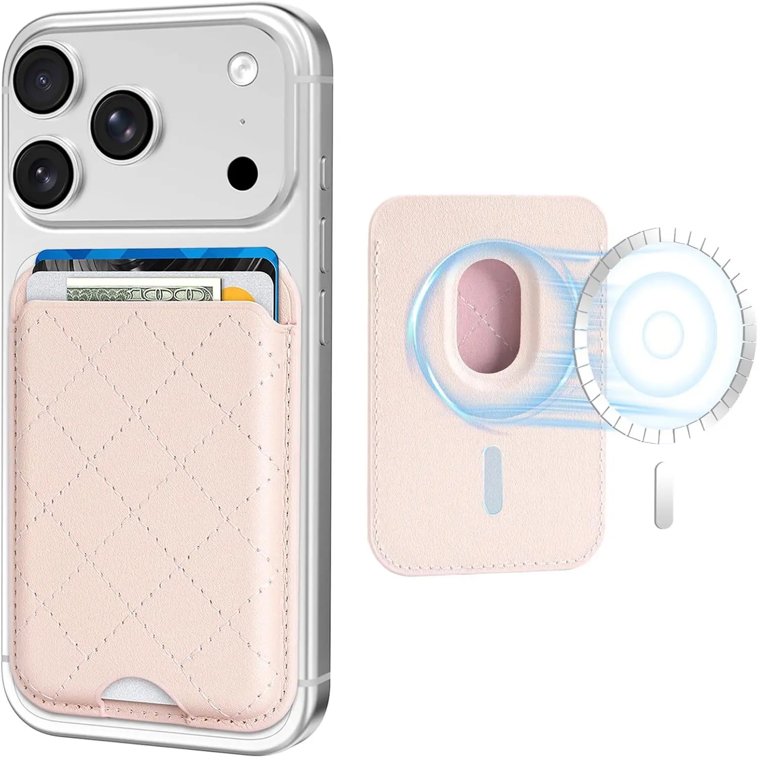 Compatible with Magsafe Wallet  3-Card Holder,  Wallet for , RFID Blocking,  Quilting Leather, Slim for  17/16/15/14/13/12 Series, Not for 13/12 Mini,