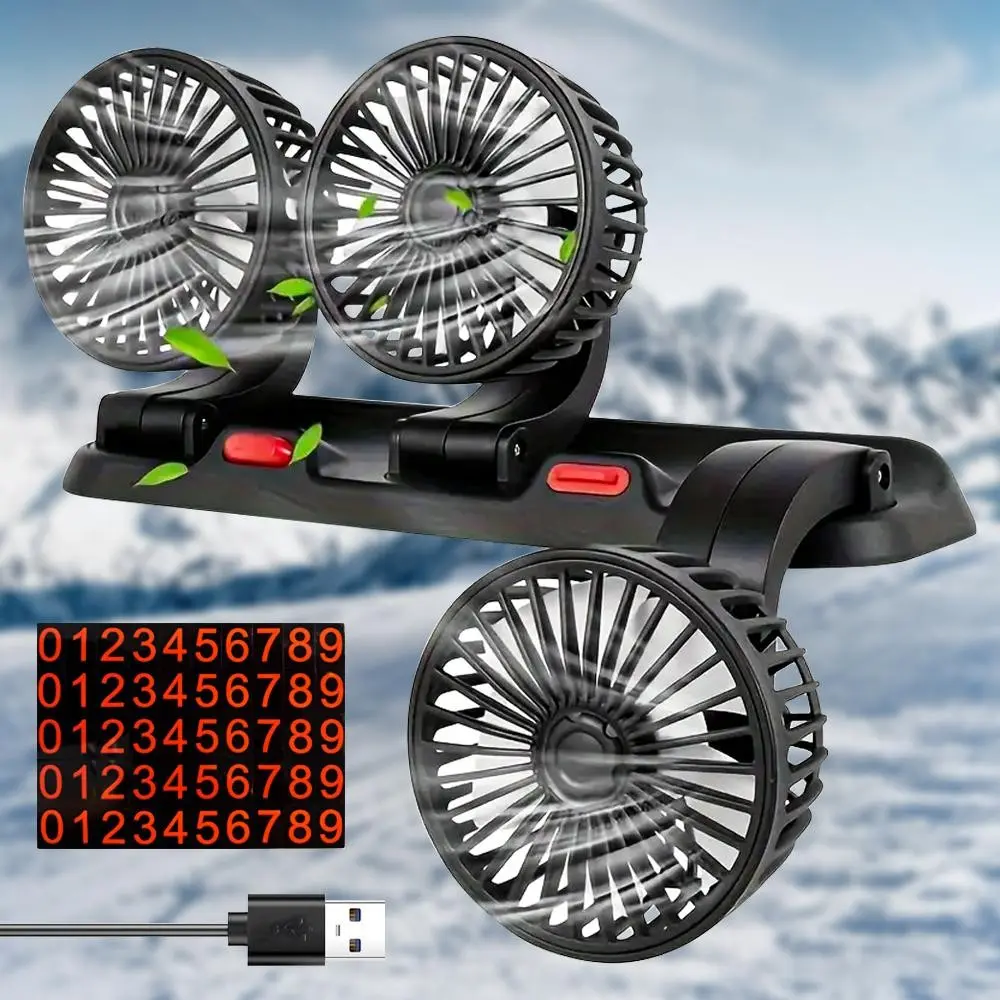 Three-Head Powerful Personal Cooling Fan for Car, USB-Powered Portable Car Cooler, 360° Rotating High Airflow Air Circulation Desktop Fan, Low Noise Silent Electric Fan for Home Office