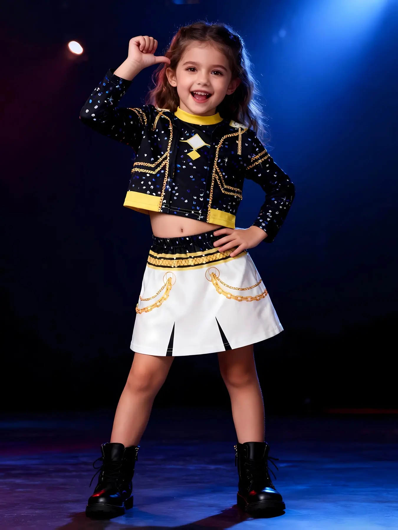 Girls' Stage Dress Up Costume Set, Casual Fashion Short Top and Vest with Skirt, Soft Comfortable Fabric, Perfect Gift for Girls
