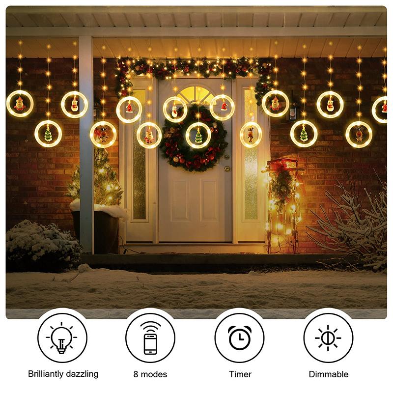 1PC Christmas Window Light,  Ornament LED Curtain Lights ,USB Powered DIY Light String with Remote Control, Cartoon Shape LED Lantern for Bedroom Patio Garden Party Home Indoor Outdoor Decor, Lighted Lantern