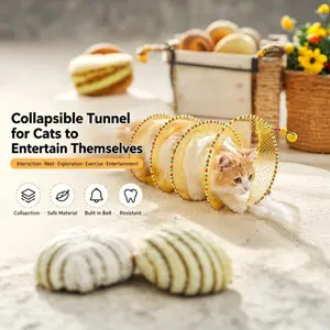 Helical Tunnel Cat Toy, Self-Play Spiral Foldable Spring Tunnel for Kittens, Includes Feathers and Bell, Fun and Engaging Pet PlaythingSpiral tunnel cat toy, self-playing spiral kitten foldable spring tunnel toy with feathers and bells