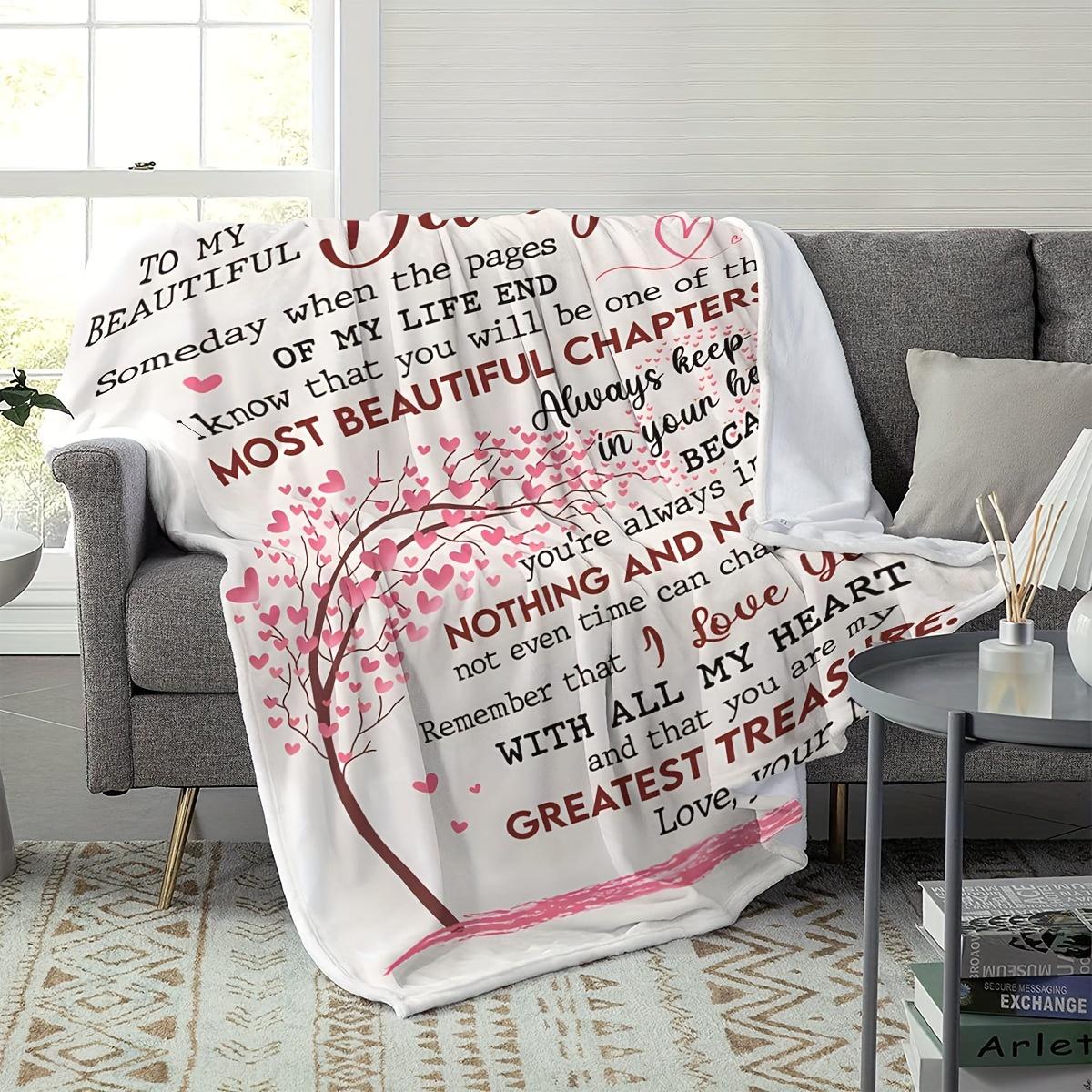 Cherished Embrace, Cozy Flannel Throw Blanket with Inspirational Quotes from Mom to Daughter - Soft, Warm, and Allergy-Friendly for Bedroom, Living Room, Office, or Travel-280GSM