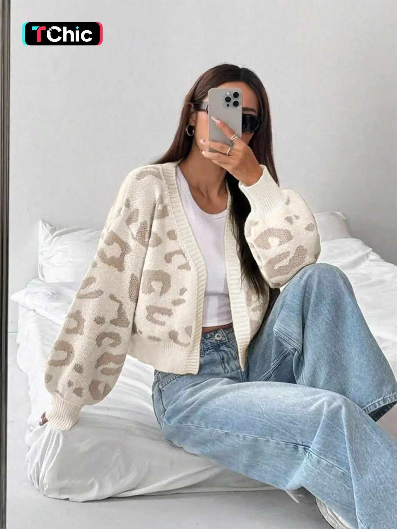 Women's Leopard Print Cardigan Sweater, Long Sleeve Knitwear, Casual Loose-Fit Knitted Top, Fall & Winter Fashion, Colorblock Pattern, Versatile Daily Wear