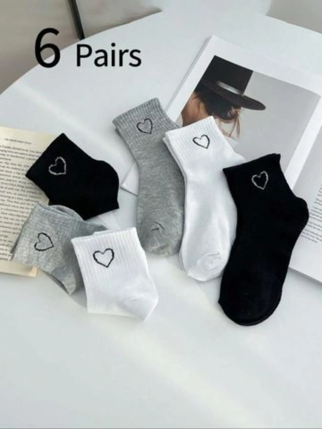 6 Pairs Heart Pattern Ankle Socks for Girls and Teens, Breathable Moisture-Wicking, Casual Sports Style, Suitable for Sneakers and Leisure Shoes