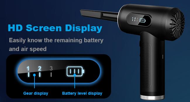 Compressed Air Duster-3 Gear Adjustable 100000RPM Electric Air Duster with LED Light, Rechargeable Cordless Air Blower for Keyboard Electric Devices Cleaning. Replaces Compressed Air Cans (Black)