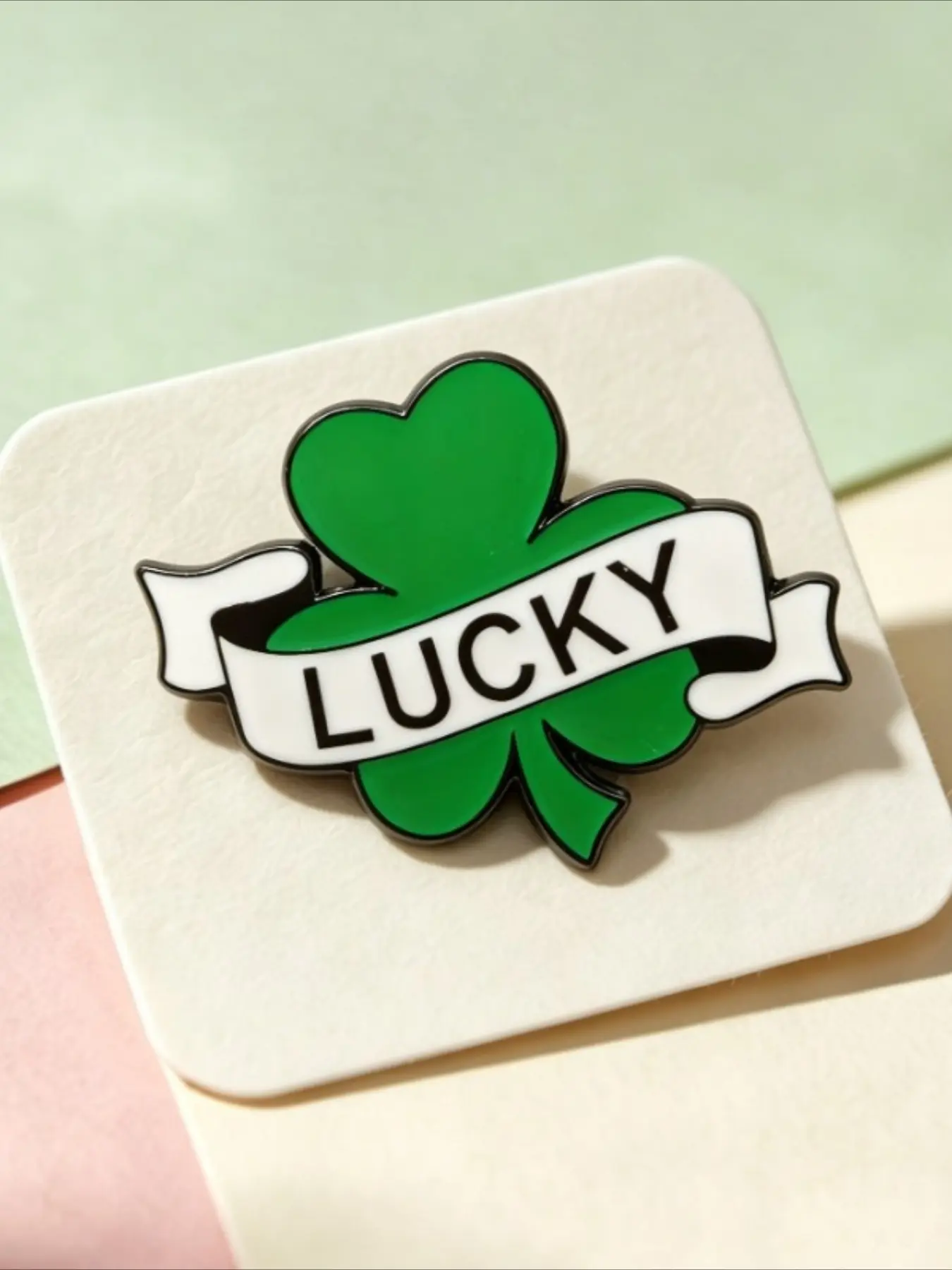 LUCKY Green Shamrock Enamel Pin, St. Patrick's Day Three Leaf Clover Lapel Badge, Lucky Ribbon Clover Brooch for Jacket Backpack, Irish Lucky Charm Gift