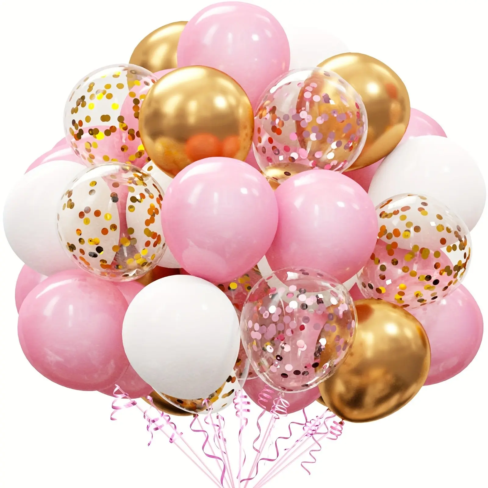 50Pcs Pink White Gold Balloon Set with Glitter Sequins, Birthday Wedding Anniversary Party Decorations, Balloon Garland Arch Kit for Home Room Baby Shower Valentine's Day Celebration