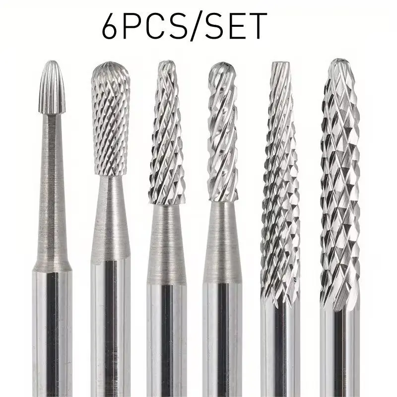 6Pcs Tungsten Carbide Nail Drill Bits Set, Multi-Shape Nail Grinding Bits Kit, Professional Manicure Drill Bits for Cuticle Dead Skin Removal Gel Polish Acrylic Nails, Nail Salon Home DIY Tool