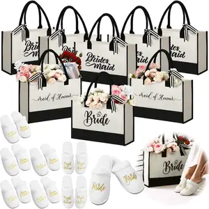 16 count Bridesmaid  Tote Bags and Wedding Slippers Will You Be My Bridesmaid Proposal  Makeup Canvas Grocery Bags for Bridal Shower Bachelorette Party Favors