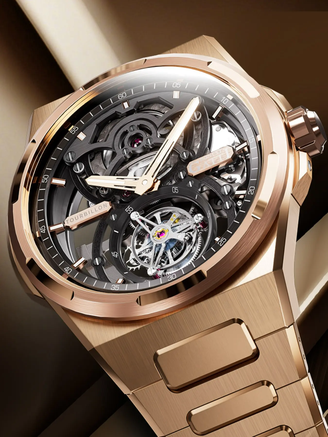 BONEST GATTI Men's Mechanical Watch, Fashionable Stylish Watch, Infinity Series Hollow Skeleton Wristwatch 316L Stainless Steel Case And Strap Minimalist Octagonal Shape Perfect For Daily Wear Business Occasions Travel And Fashion Outfit Matching