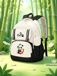 Cute Panda Design Backpack, Breathable Honeycomb Fabric, Detachable Coin Purse, Adjustable Straps, Unisex, Multiple Colors Available
