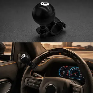 Black 8 Ball Steering Wheel Knob Spinner Universal 360 Degree Rotation Suicide Steering Wheel Handle Heavy Duty Car Steering Wheel Accessory Compatible with Most Vehicles 1 Piece