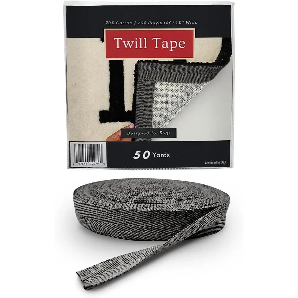50 Yard Twill Tape for Binding Rug Edges - 1.5 inch Wide Herringbone Poly  Twill Tape for Tufting Rugs (Dark)