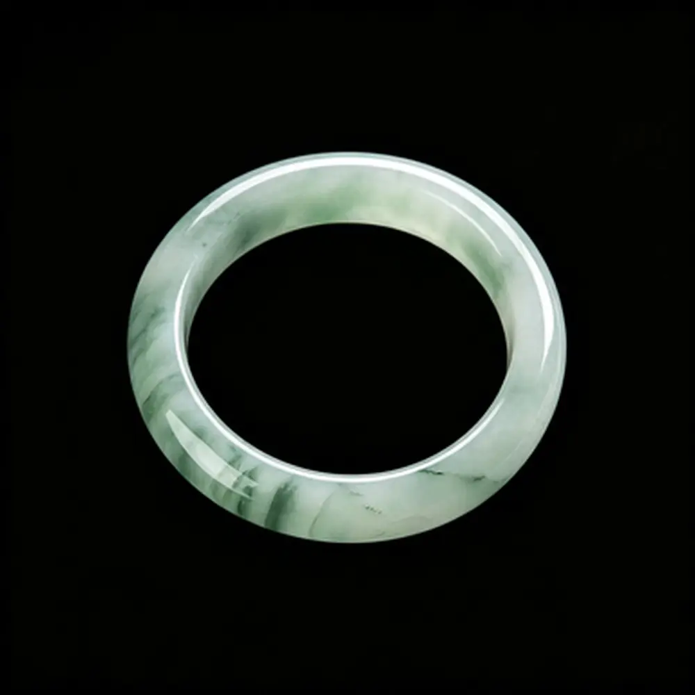 High-Ice Floating Flower Tianshan Jadeite Bangle for Women, Wide Band Xinjiang Jade Bracelet