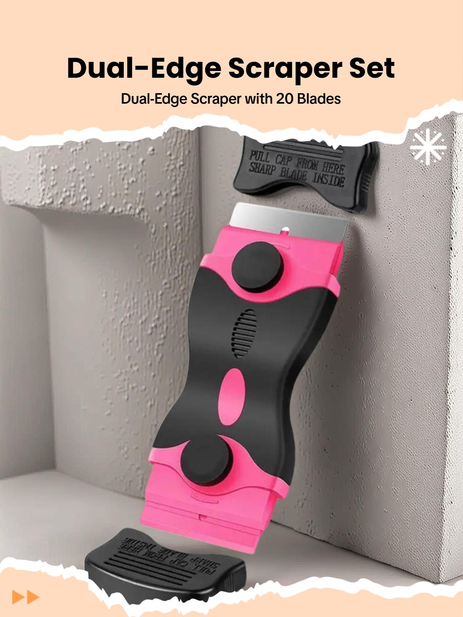 Multi-Purpose Scraper Tool Set with 20 Extra Blades, Dual-Edge Design for Removing Paint Stickers Adhesive Labels