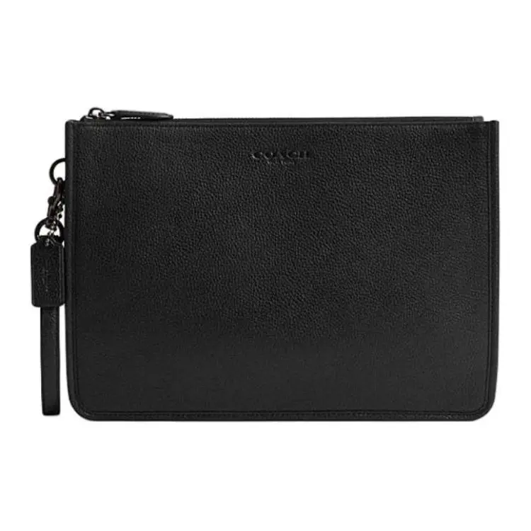 COACH Charter 30 Logo-Embossed Top-Zip Clutch Bag for Men – Large Black Genuine Leather