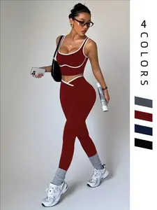 Women's Yoga Sport Two-Piece Set Striped Square Neck Sleeveless Top Color Block Pants Casual Slim Fit Workout Running Clothes Suitable for Fitness Running Yoga Activewear Workout Sportswear Workout Running Outfits
